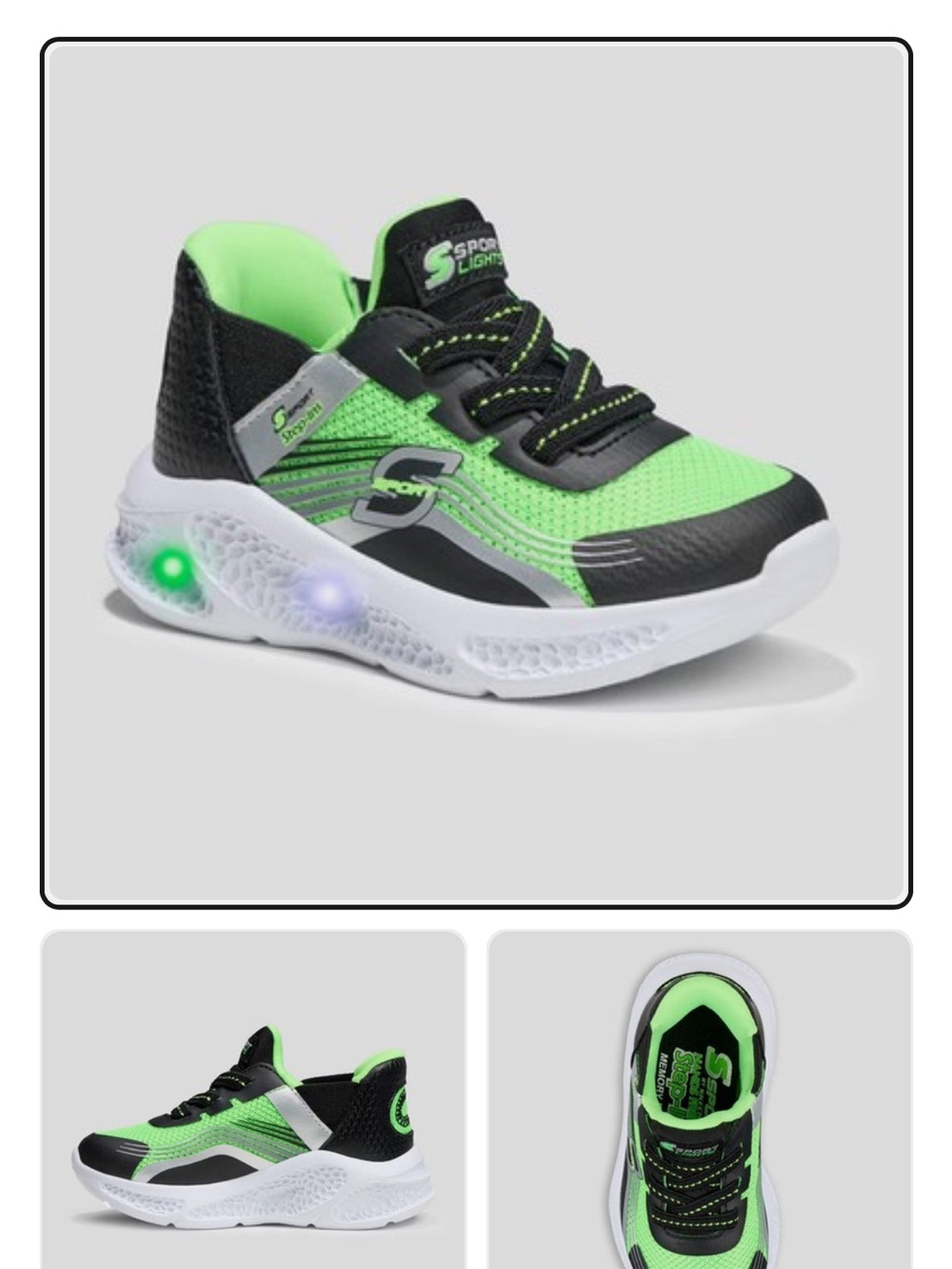 Kids' Sport by Skechers Slip In Green and Black Light-Up Sneakers